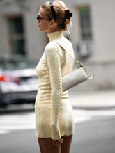 Long Sleeve Knitted Turtleneck Zip Up Sweater